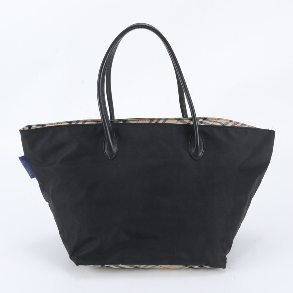 Burberry Nova Check Leather Nylon Tote Bag Shoulder Handbag Black Women's